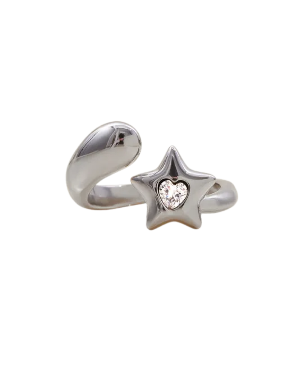 Anillo estrella con brillo plateado
