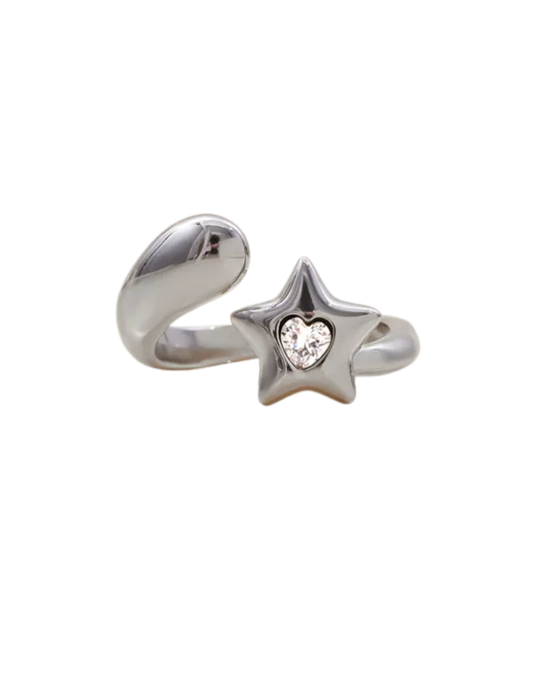 Anillo estrella con brillo plateado