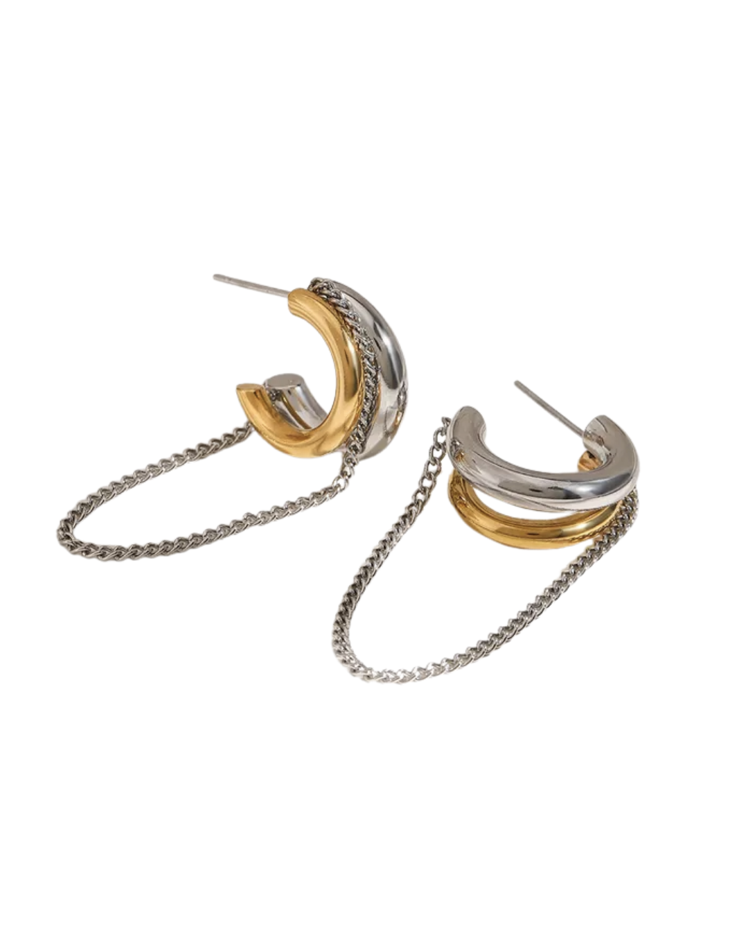 Aretes cadena colgante bicolor