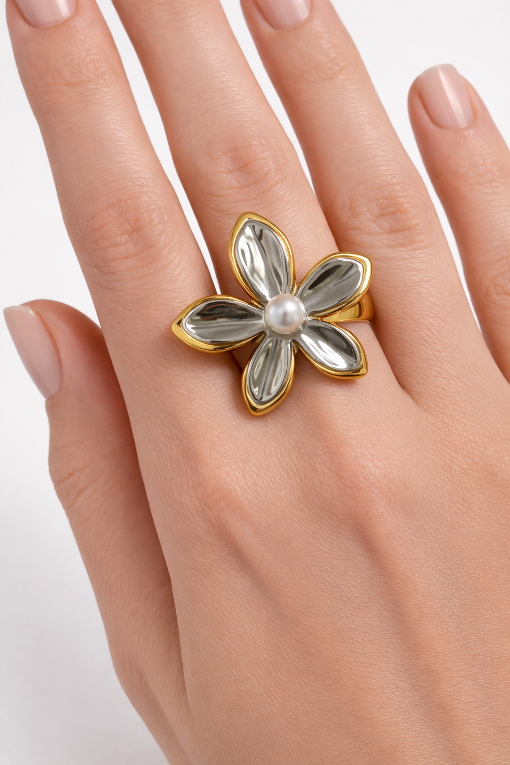Anillo flor bicolor